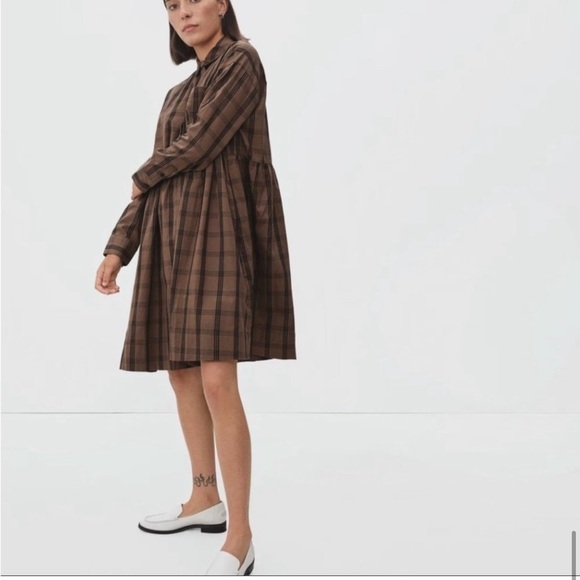 NWT Everlane The Field Dress in Mocha Plaid - Picture 3 of 16